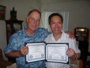 Adi & Tom Silver. Sertifikasi Scientific EEG Hypnotherapy & anggota kehormatan pertama dari Brainwave Foundation.